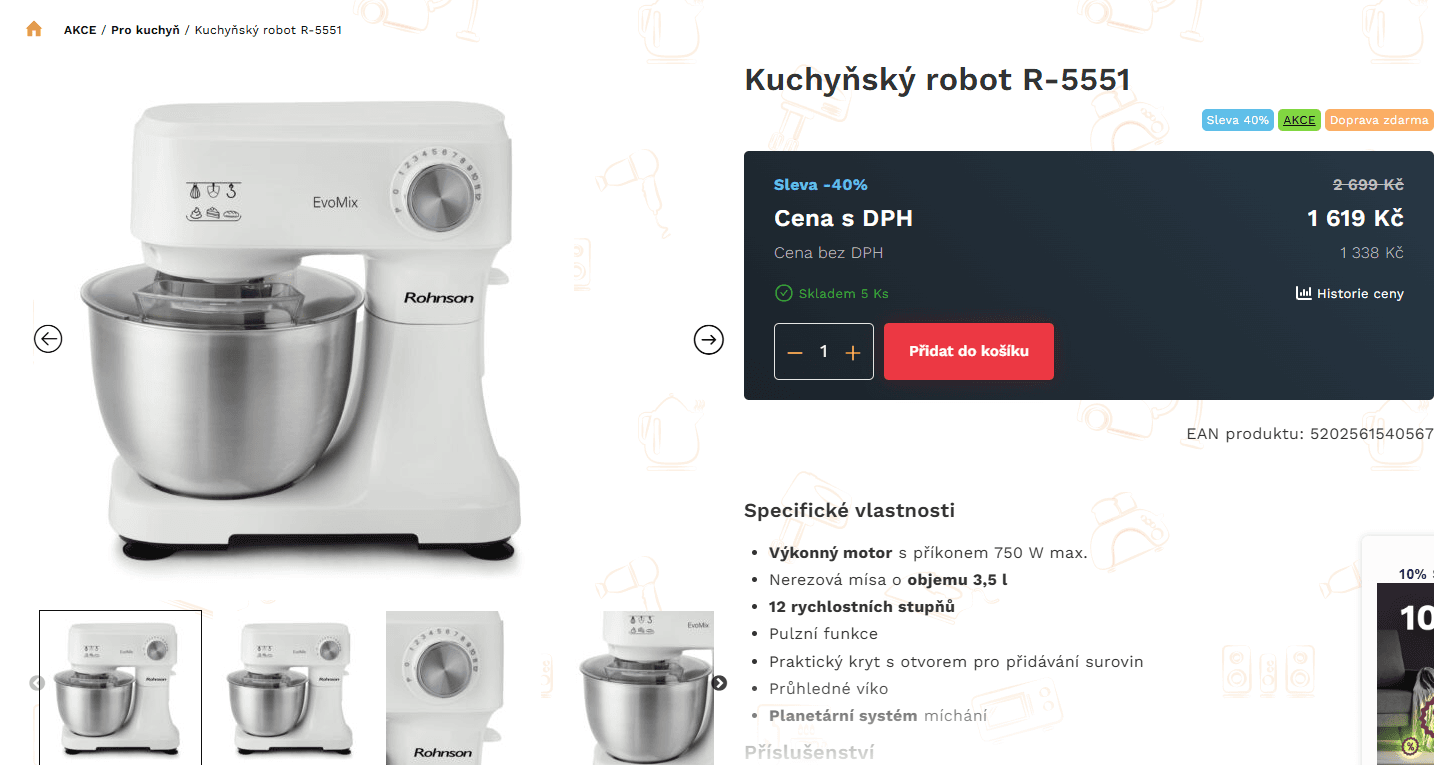 Kuchyňský robot Rohnson 3,5l, planetární