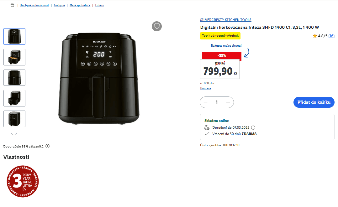 Digitální horkovzdušná fritéza 3,3 l