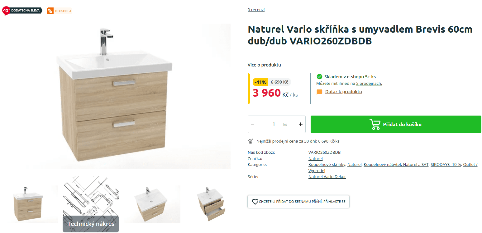 Skříňka s umyvadlem Naturel Vario 60cm
