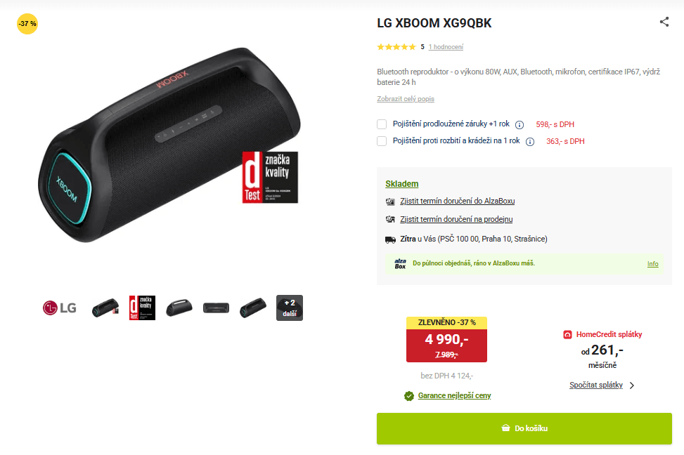 BT repro LG XBOOM, světlo, 80W, 24hod