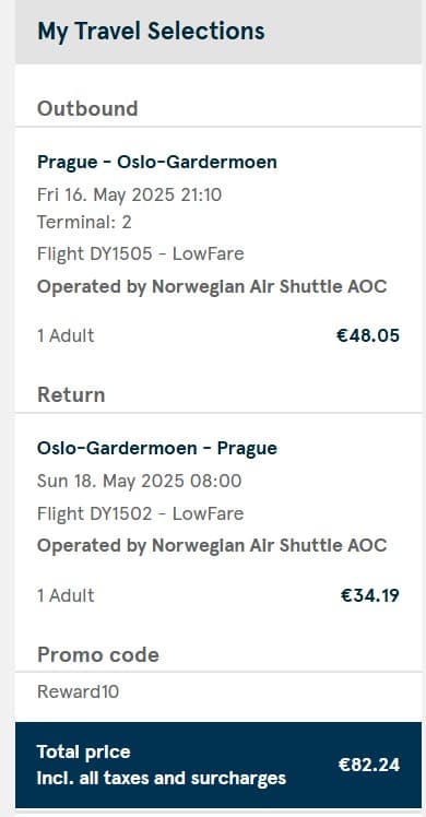 Zpáteční letenky Praha - Oslo