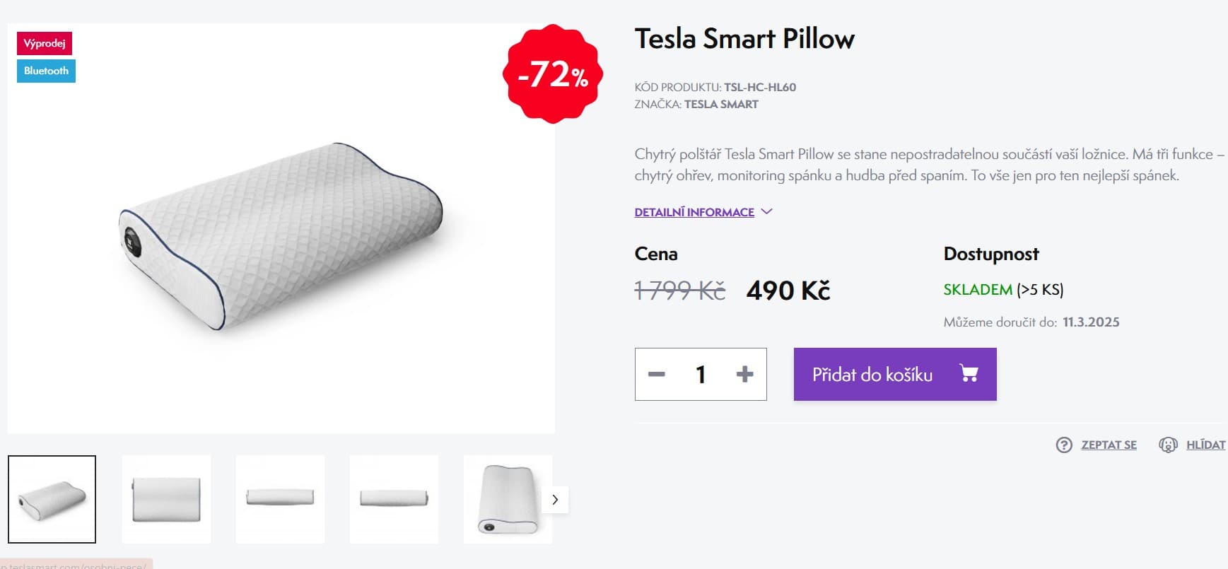 Chytrý polštář Tesla Smart Pillow