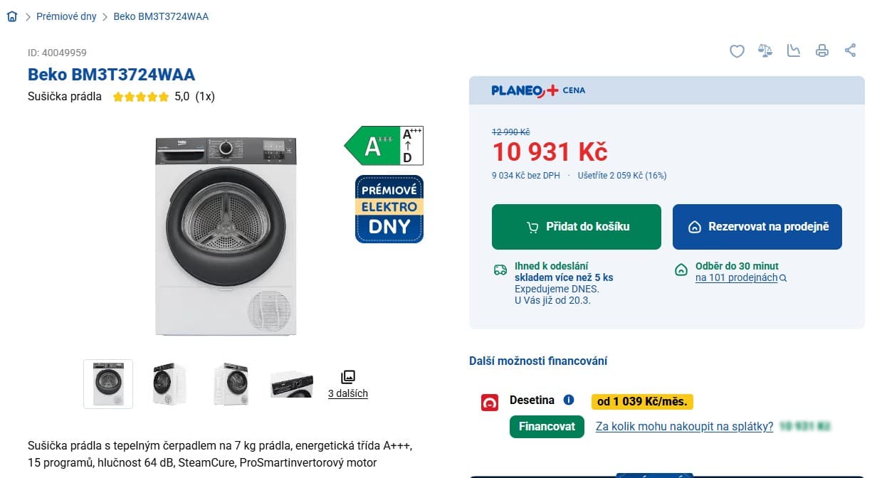 Sušička prádla Beko, 7 kg, A+++, 15 prog.