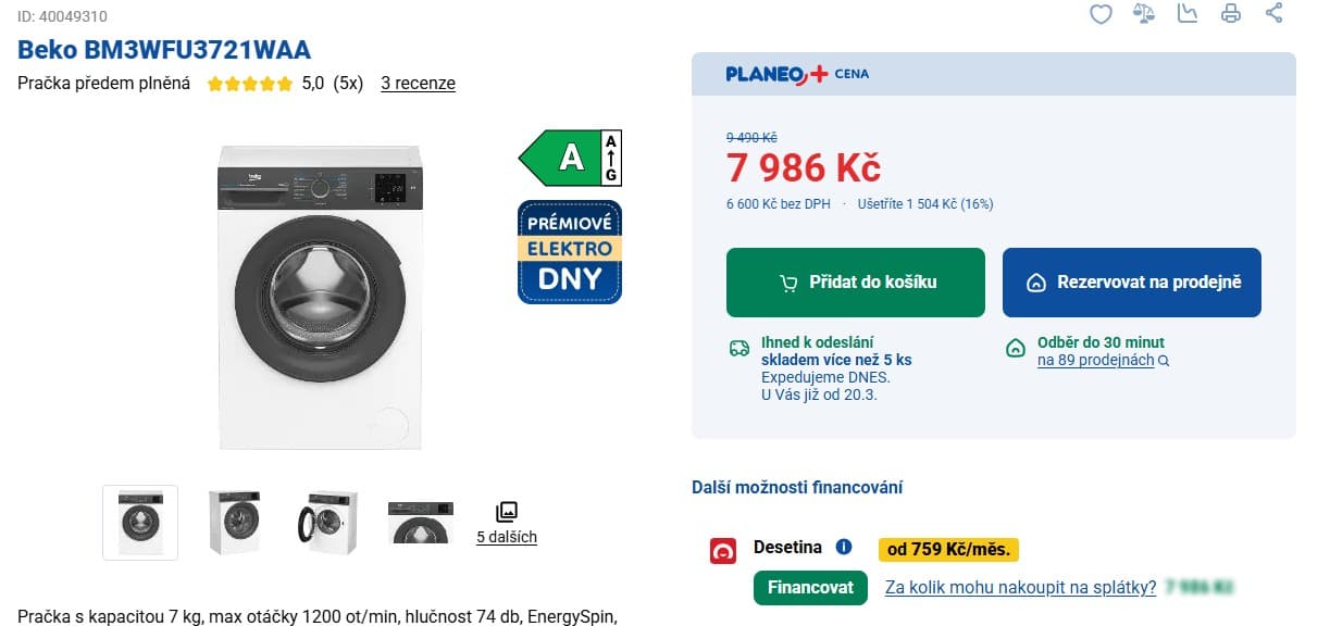 Pračka Beko, 7 kg, 1 200 ot./min, A