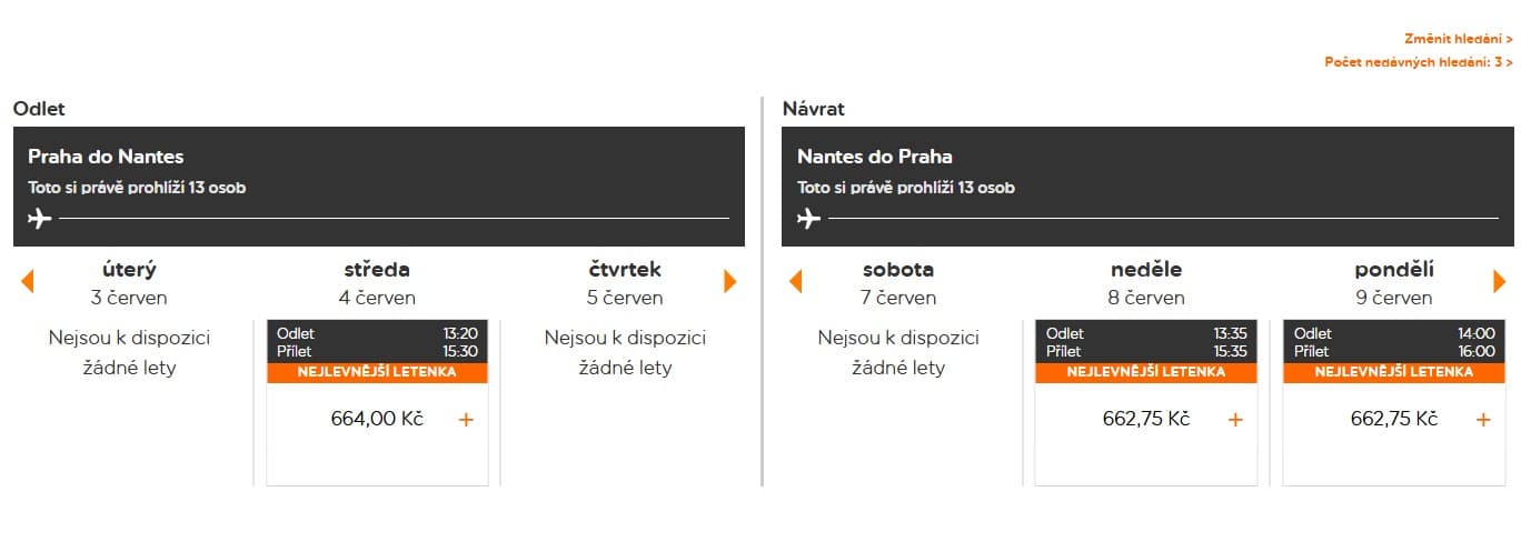 Zpáteční letenky Praha - Nantes