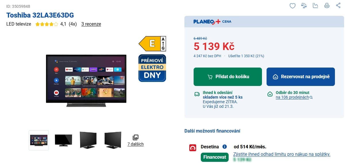 LED TV Toshiba 80 cm, Android TV