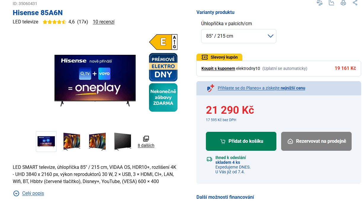 4K QLED TV 215 cm Hisense