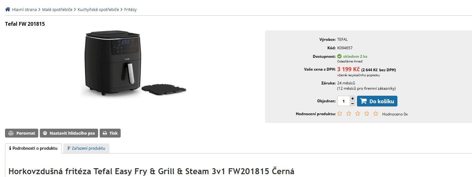 Airfryer Tefal, gril, vaření v páře, 6,9l.