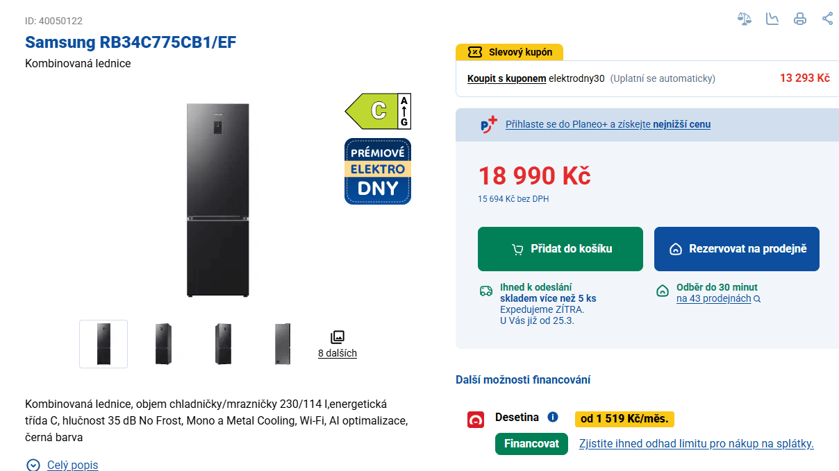 Lednice Samsung, technologie, 185cm, Wifi