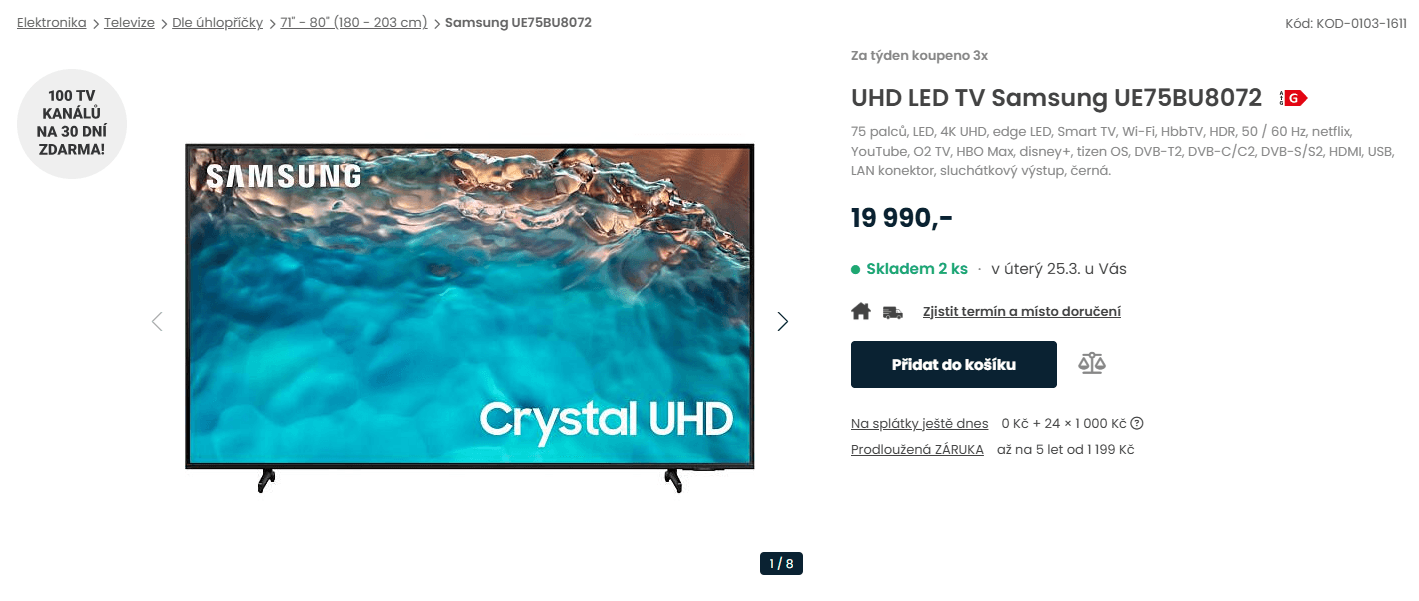 4K Smart TV, HDR, BT, 189cm, Samsung8