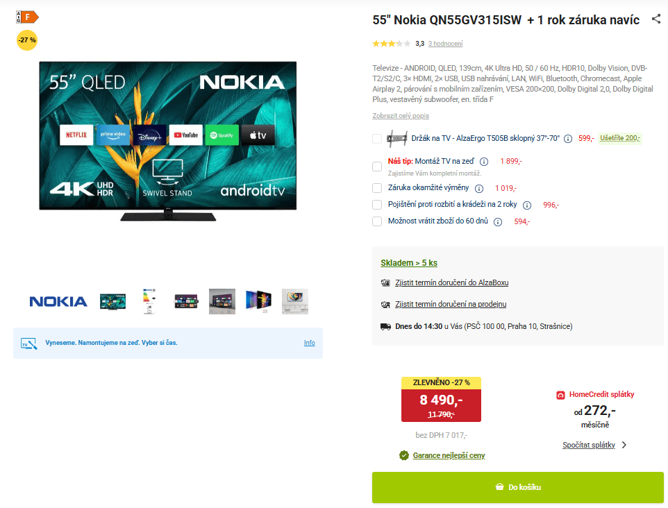 4K Android TV, subwoofer, 139cm Nokia
