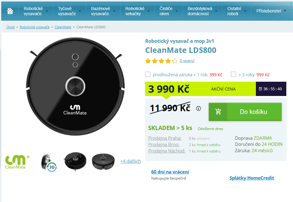 Robot vysavač, mop, UVC CleanMate