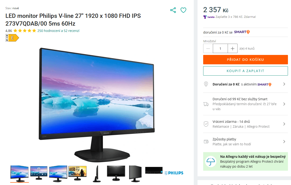 Full HD PC monitor Philips 27", repro