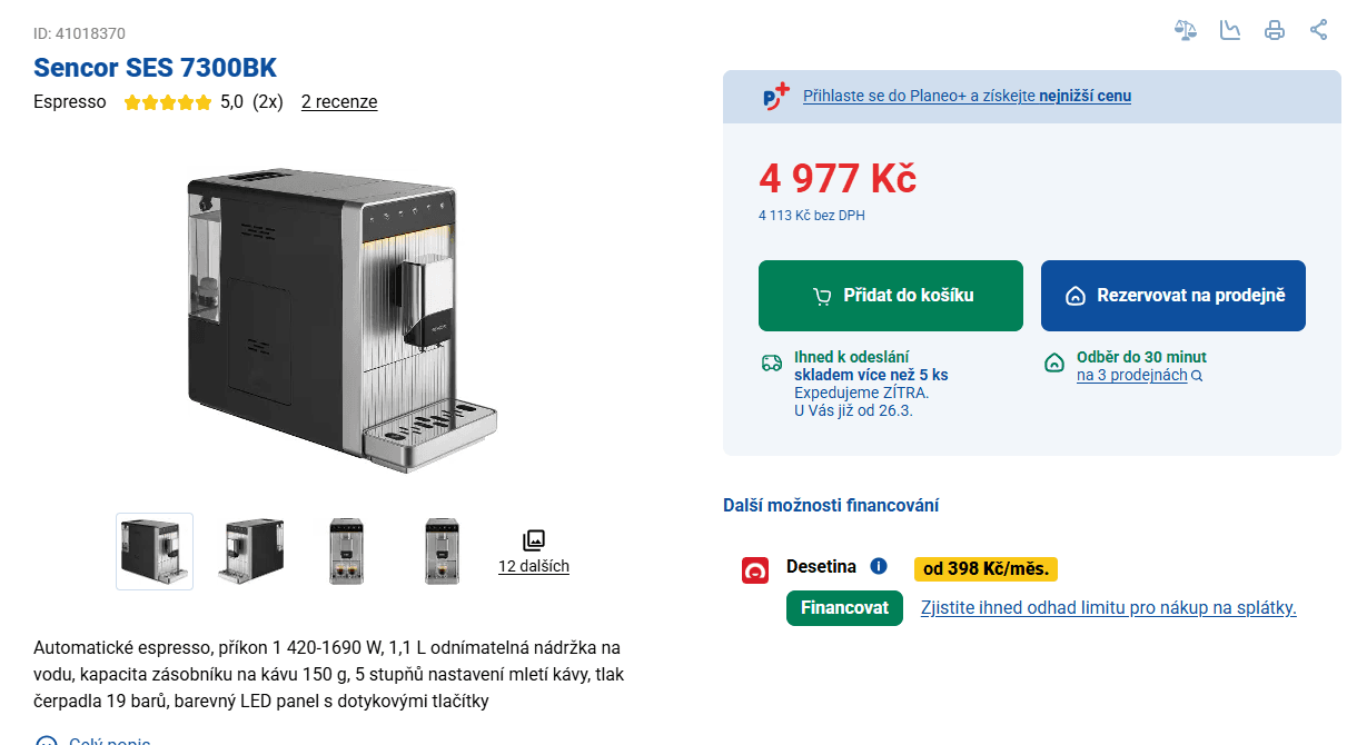 Automatické espresso Sencor, mlýnek