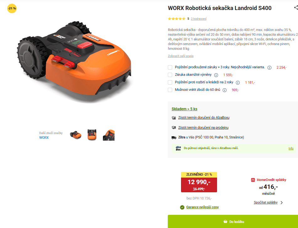 Robotická sekačka Worx 400m, Wifi
