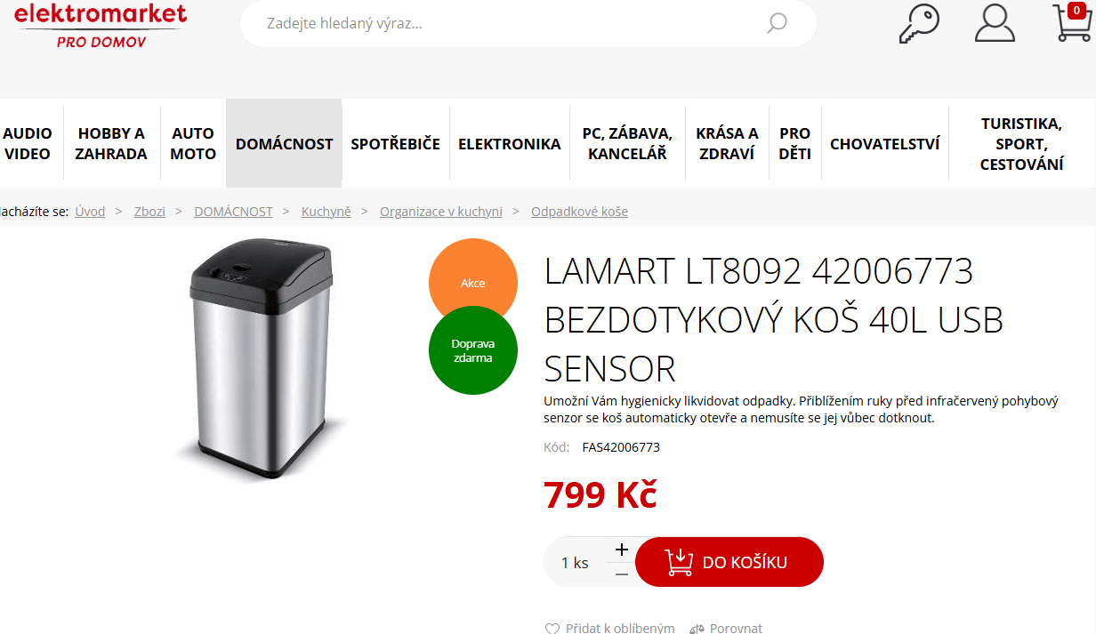 Bezdotykový koš Lamart 40 litrů