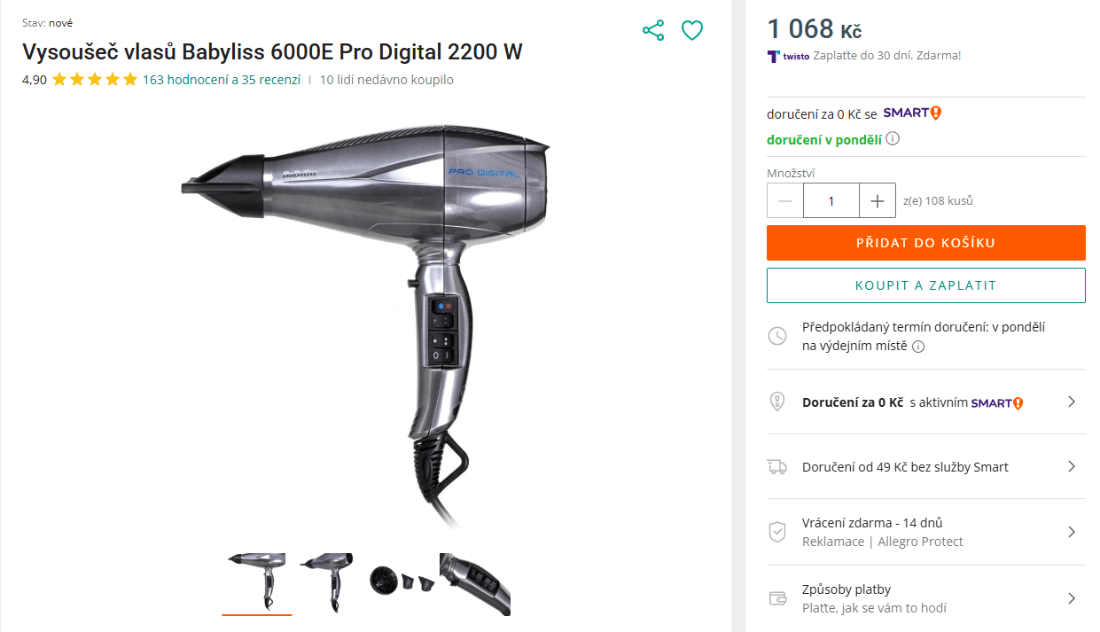 Fén BaByliss 6000E Pro Digital