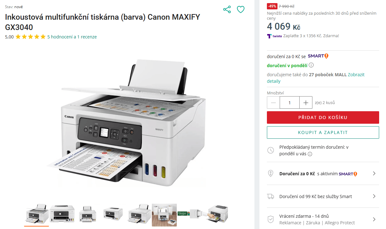 Ink tank barva multi Canon Wifi, dotyk