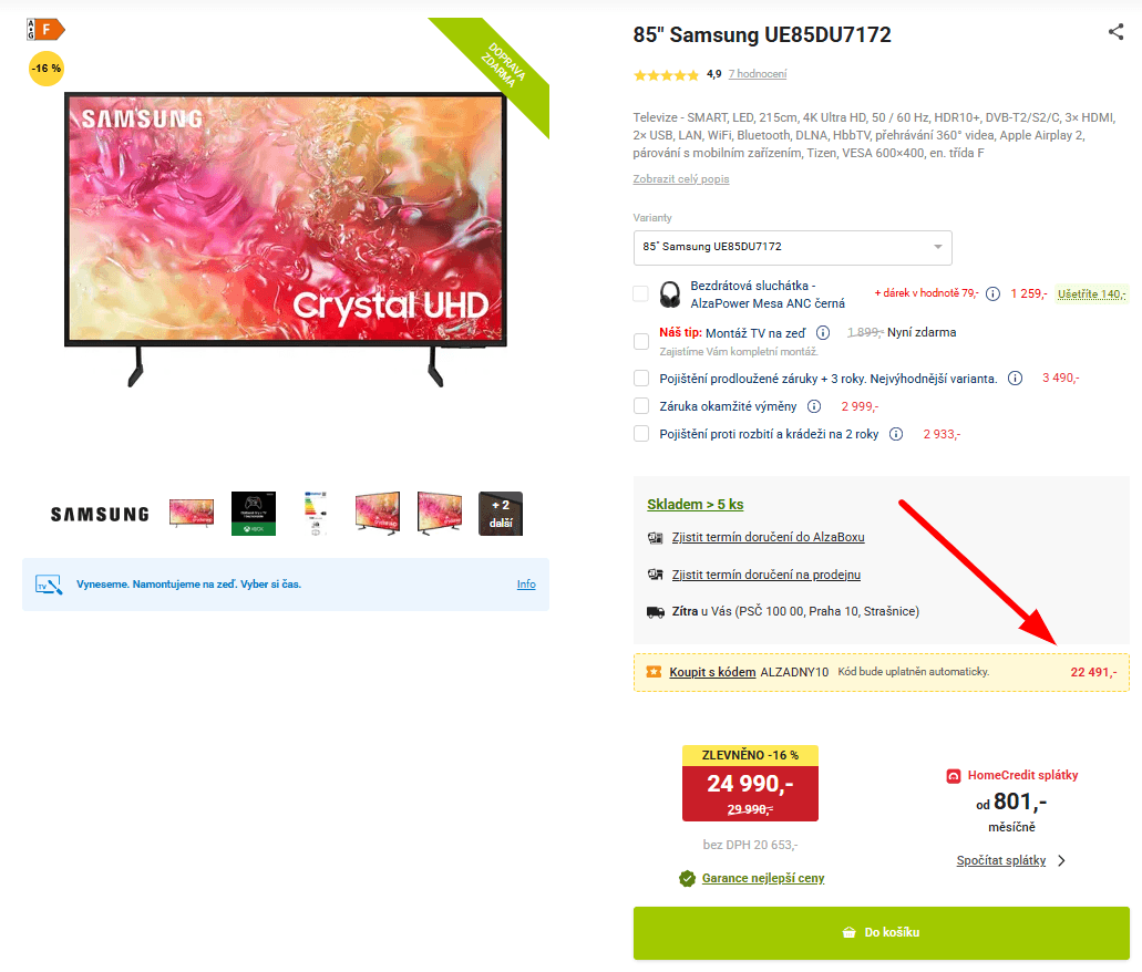 4K Smart TV 216 cm, Samsung