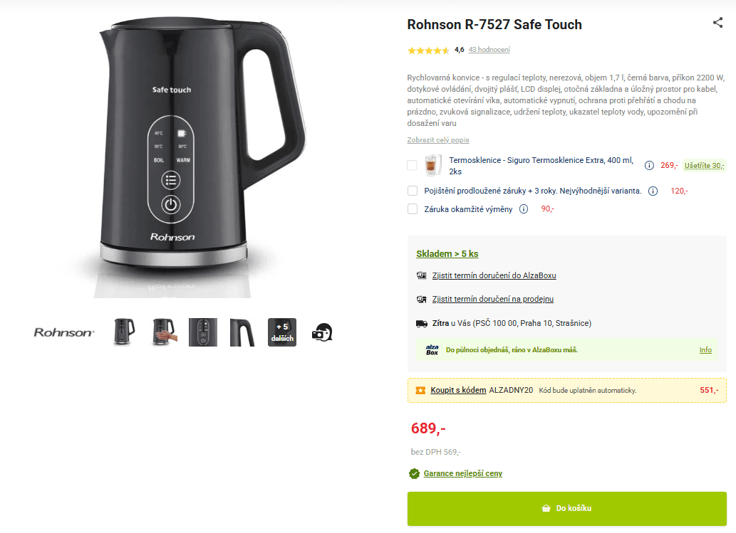 Konvice Rohnson, teploty, 1,7 l.