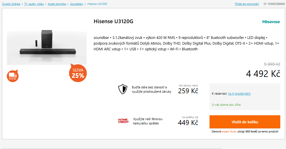 Soundbar 3.1.2 Hisense 420W, Atmos, subwoofer