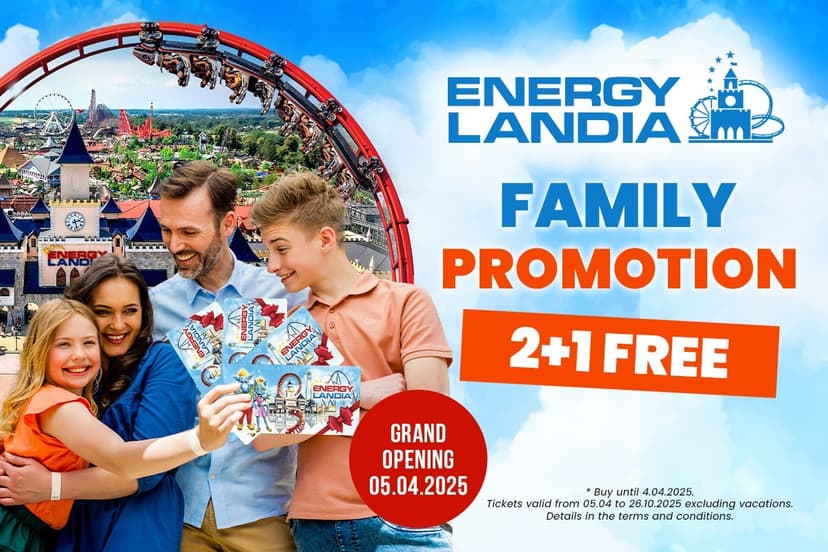 Energylandia -vstupenky 2+1 zdarma