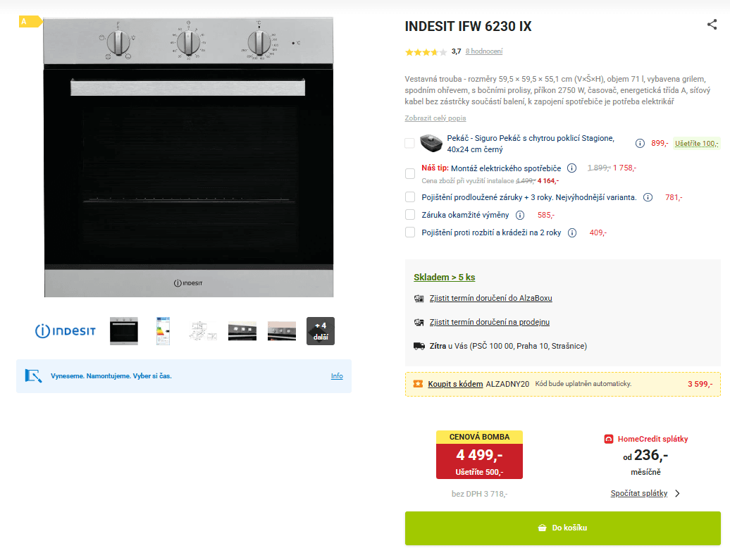 Vestavná trouba Indesit, gril, 71 l.