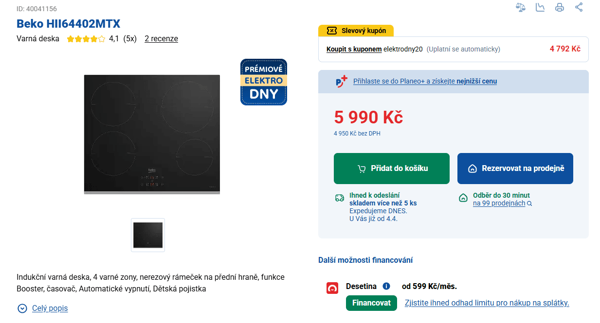 Indukční varná deska Beko