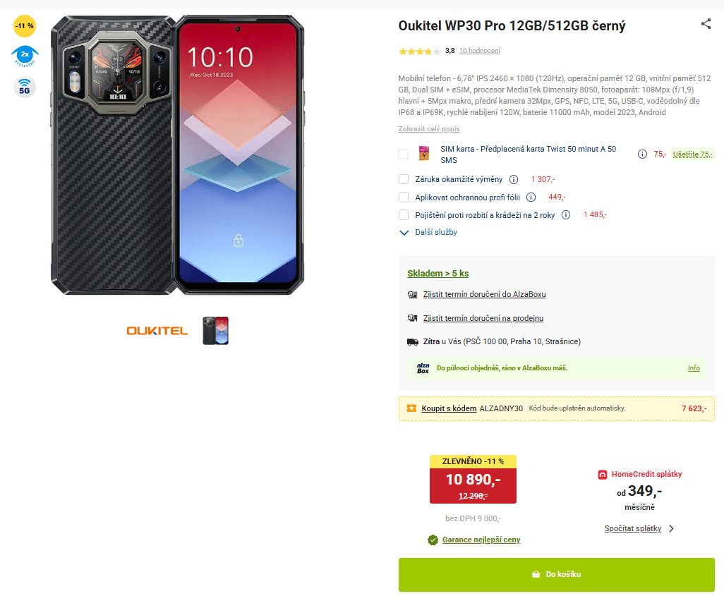 Oukitel 8x 3GHz, 12/512GB, 6,78", odolný