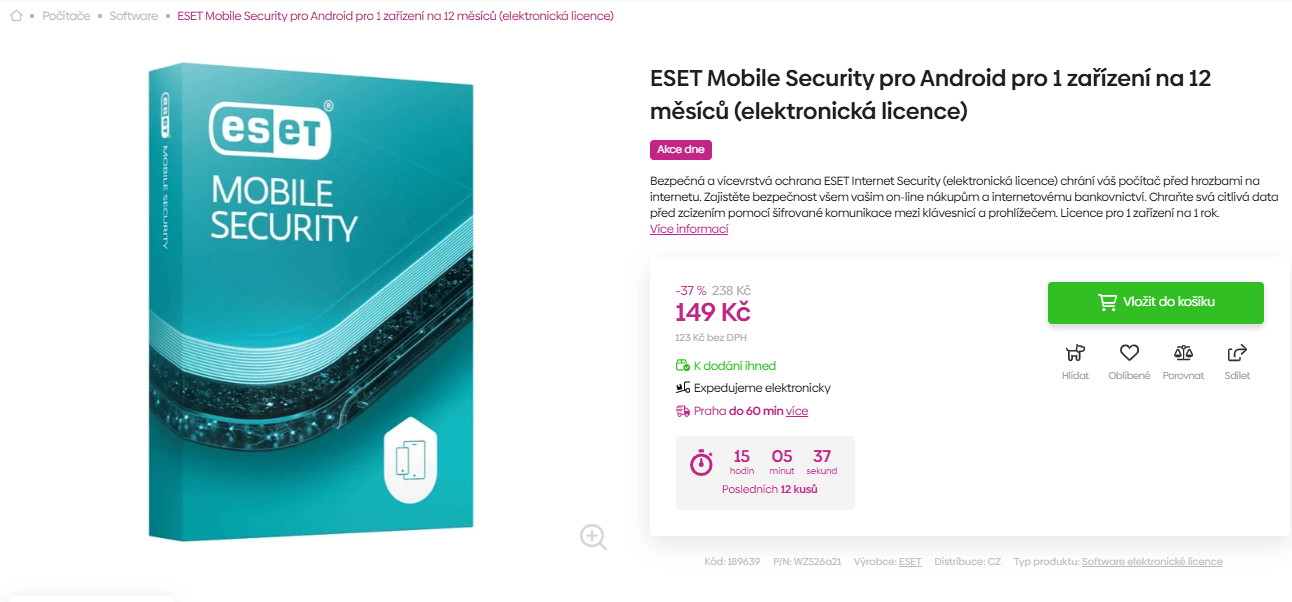 El. licence Eset Mobile pro Android 1 rok