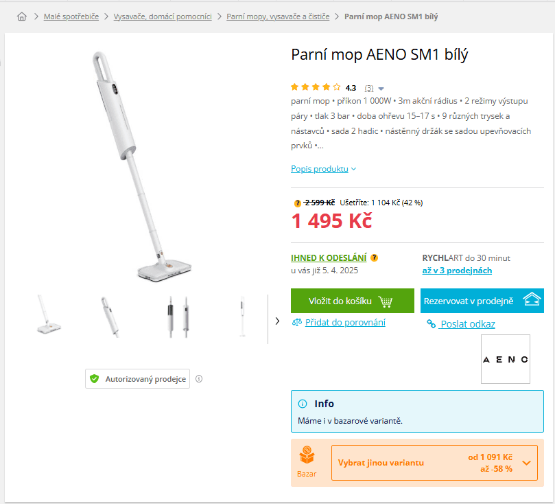 Parní mop AENO SM1 
