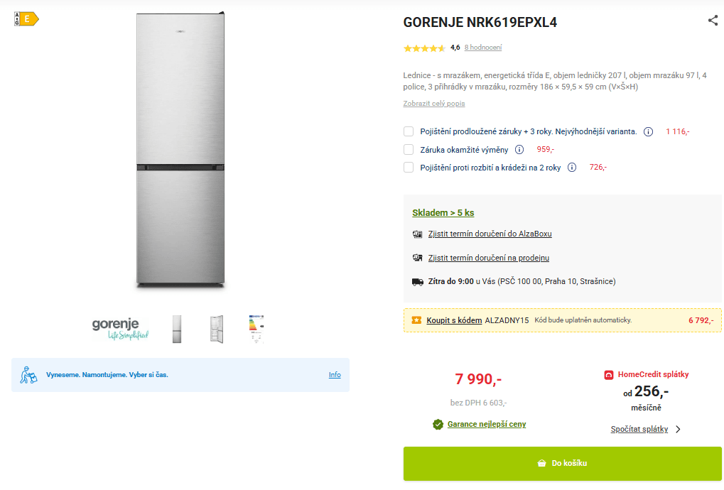 Lednice Gorenje no frost 186cm