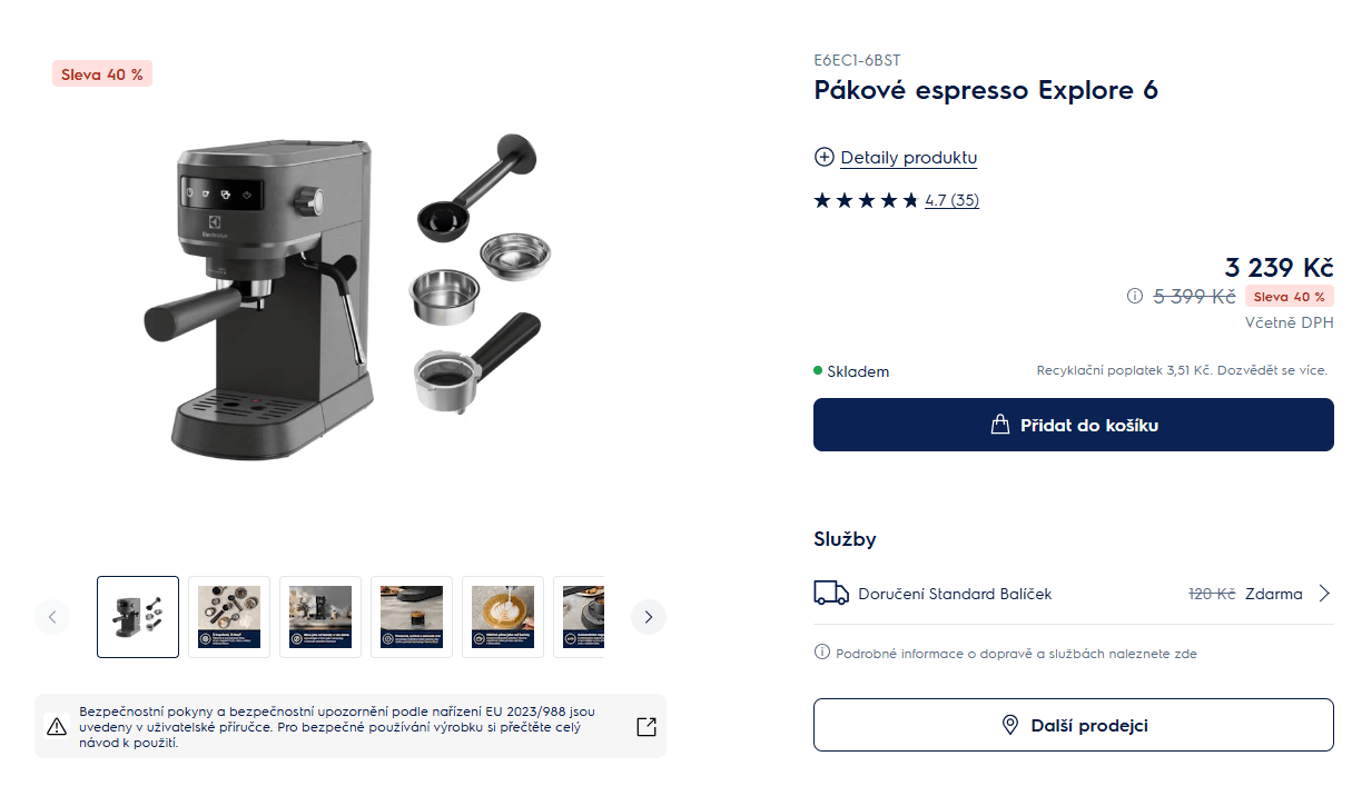 Pákové espresso Electrolux 15 bar