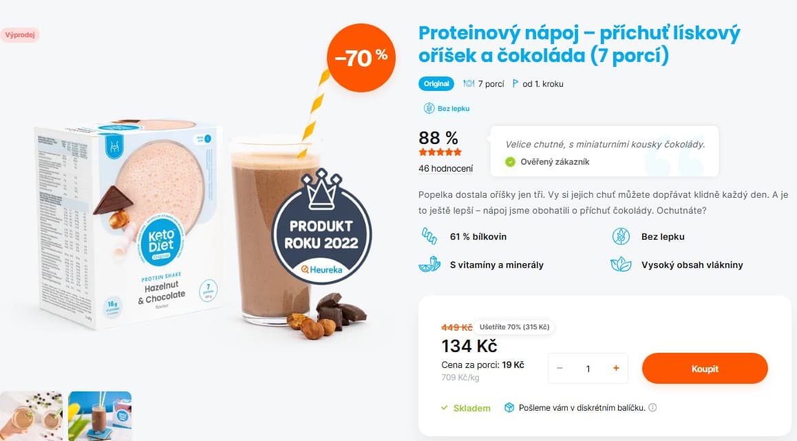 Proteinový nápoj 7 porcí lískový oříšek a čokoláda