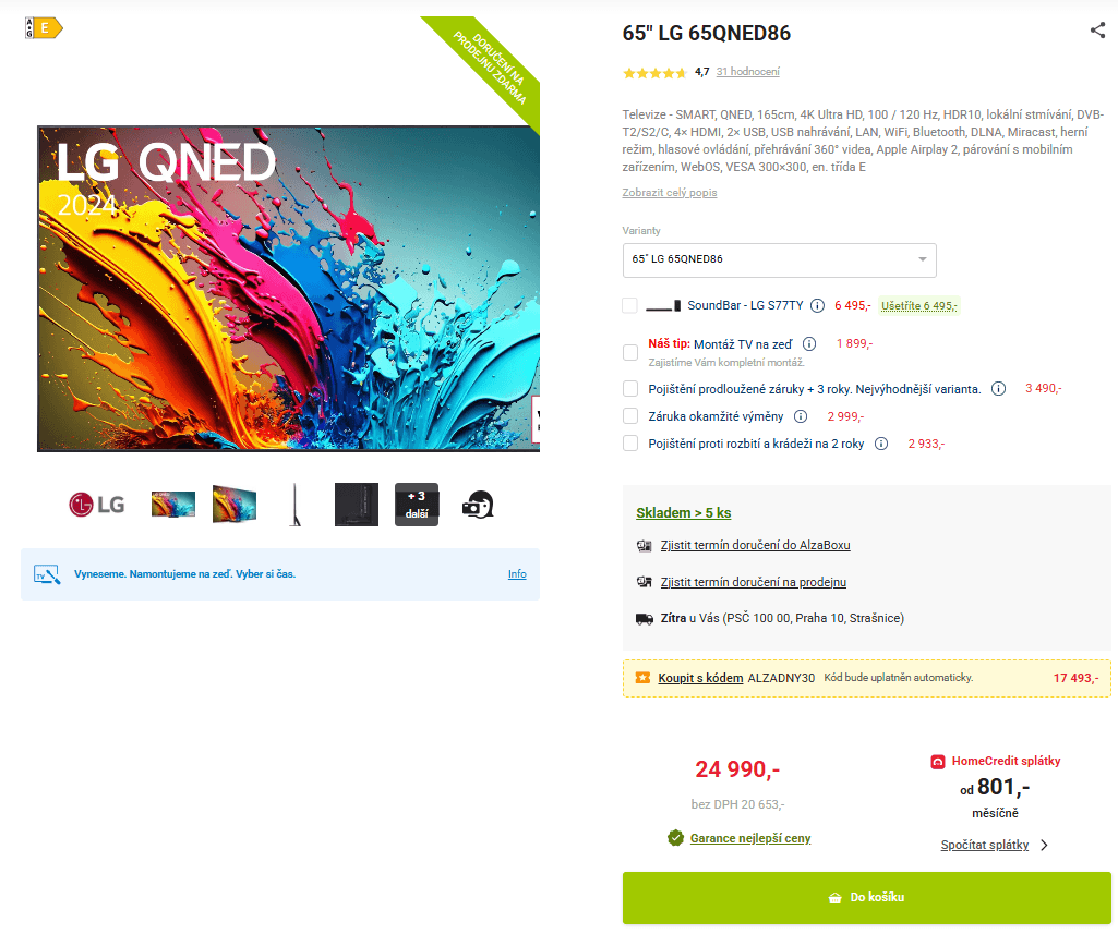 4K QNED TV 120Hz 165cm LG