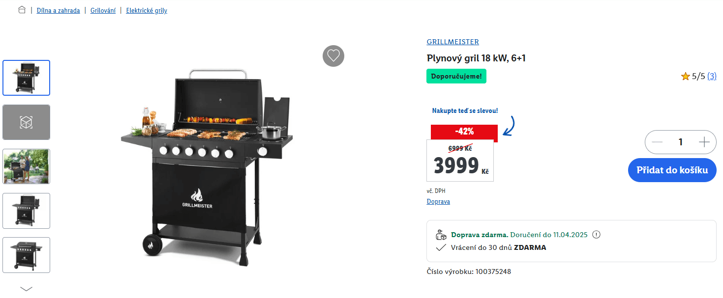 Plynový gril Grillmeister 68x39 cm