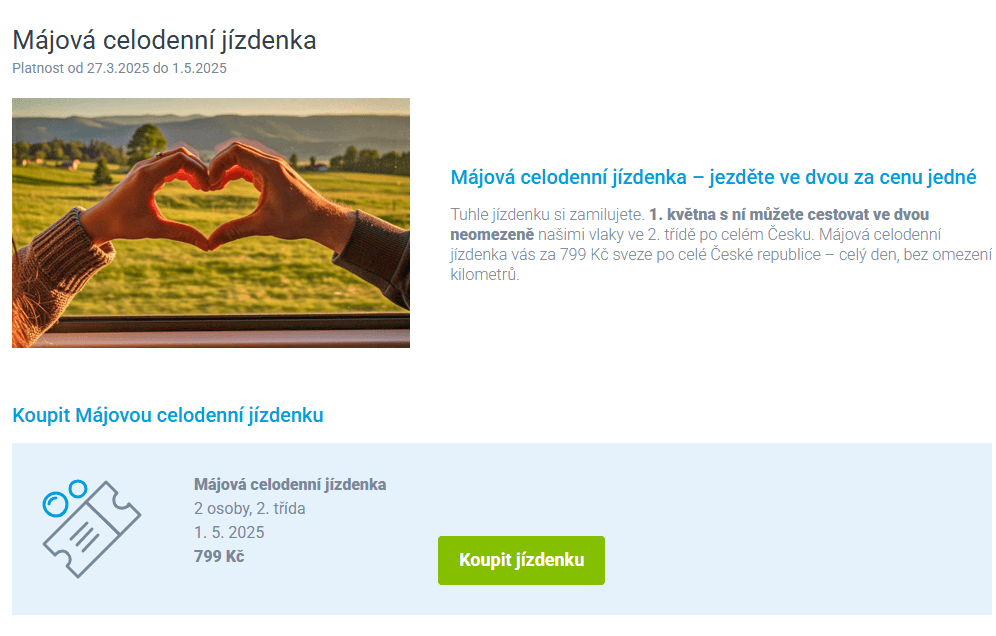 2 celodenní jízdenky ČD za 799