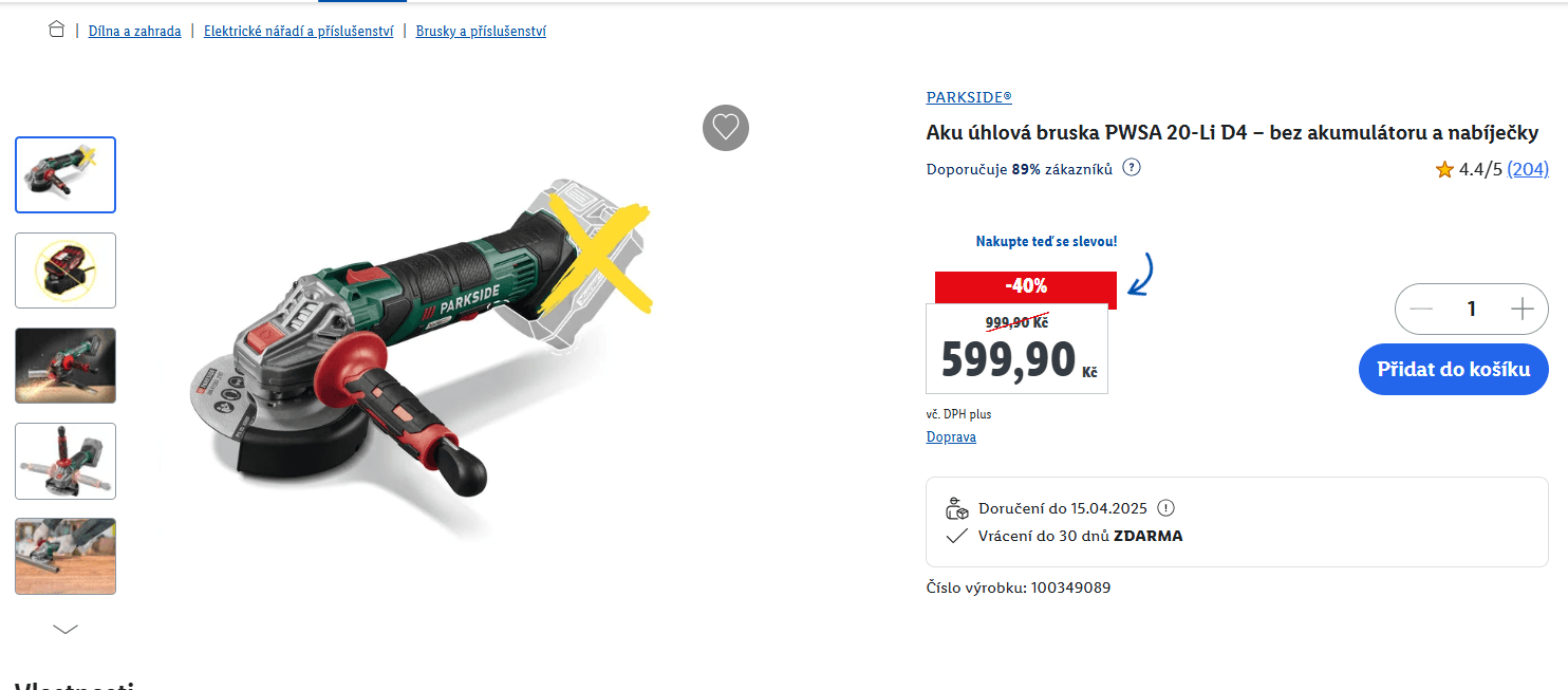 Aku úhlová bruska Parkside