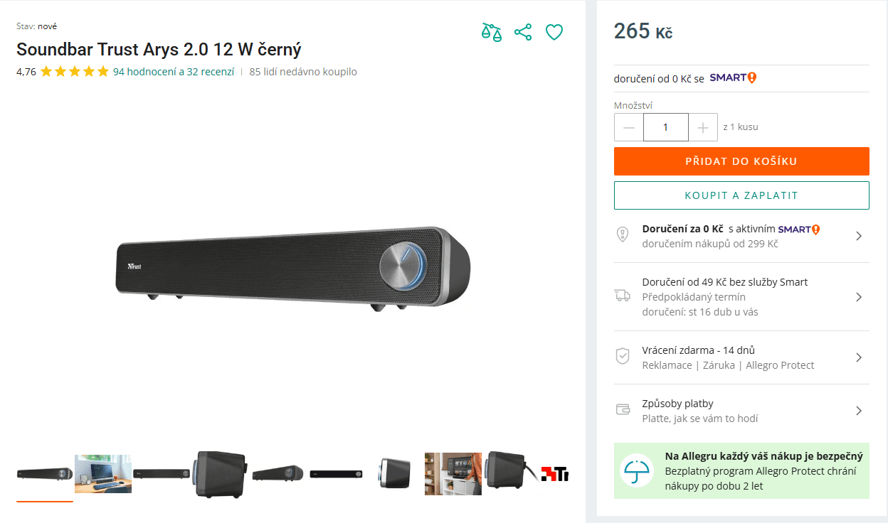 Repro / soundbar Trust Arys 6W, 42 cm