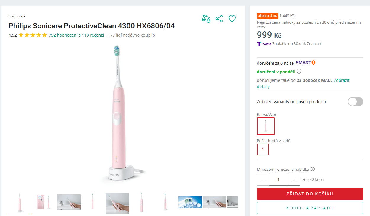 El. sonický kartáček Philips Sonicare 4300