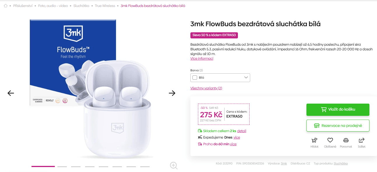 BT sluchátka 3mk FlowBuds