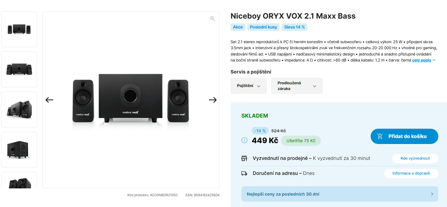Set 2.1 repro + subwoofer Niceboy 25 W