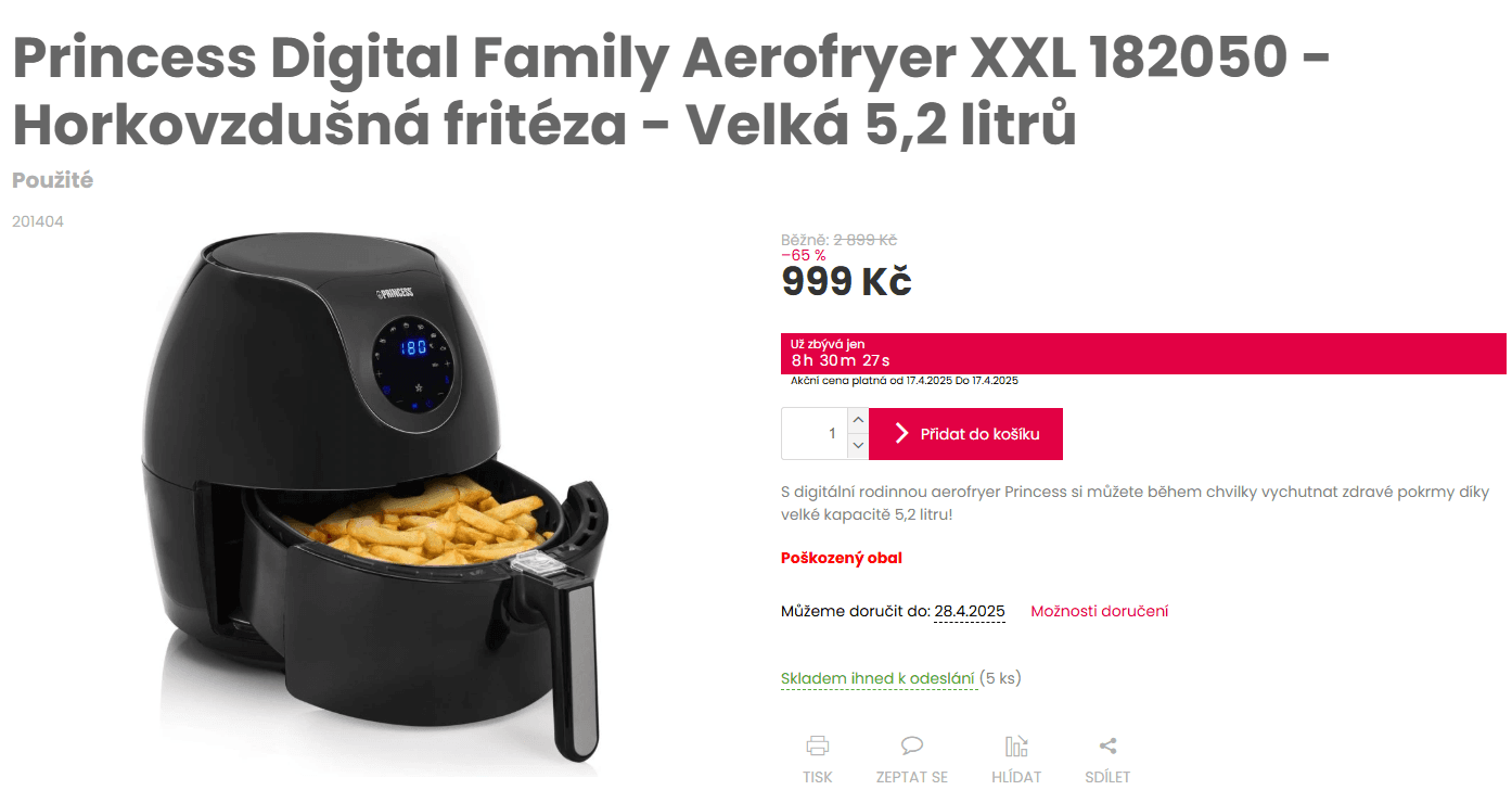 Horkovzdušná fritéza Princess, 5,2 l