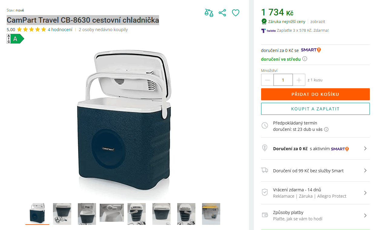 Autolednice Tristar, chlazení, ohřev, 29 l.
