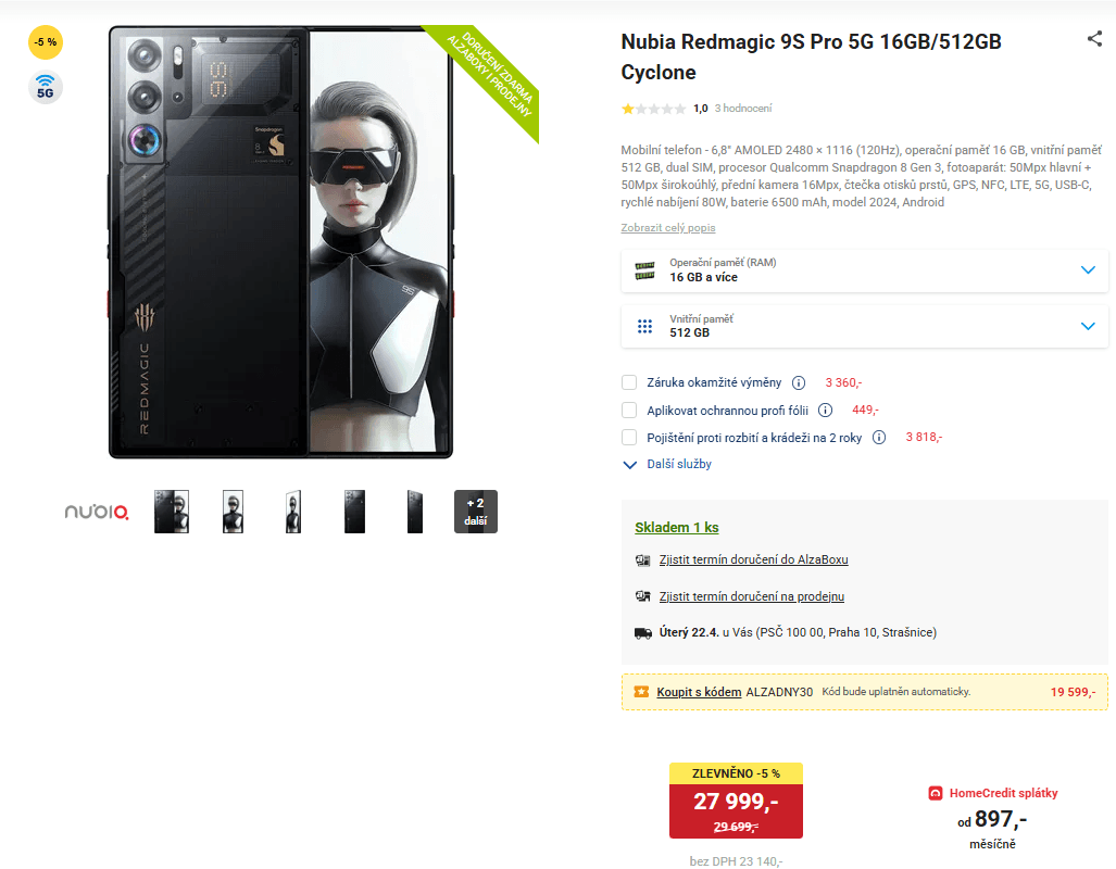 Nubia 8x 3,4GHz, 16/512GB, 6,8", NFC