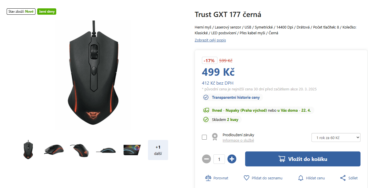 Herní myš Trust, symetrická, RGB