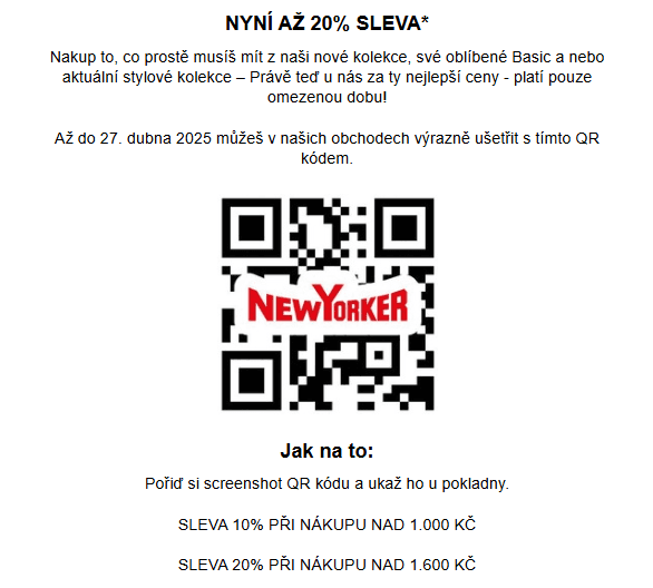 New Yorker - sleva až 20% na nákup