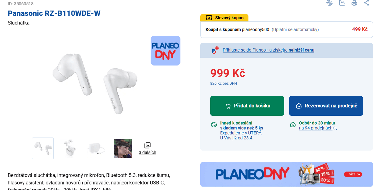 BT sluchátka Panasonic 26 hod.