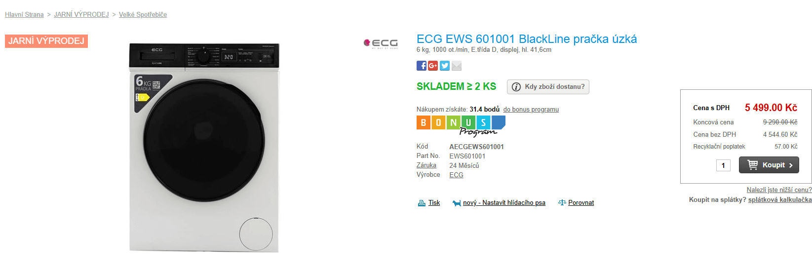 Pračka ECG, slim, 6 kg, 1000 ot