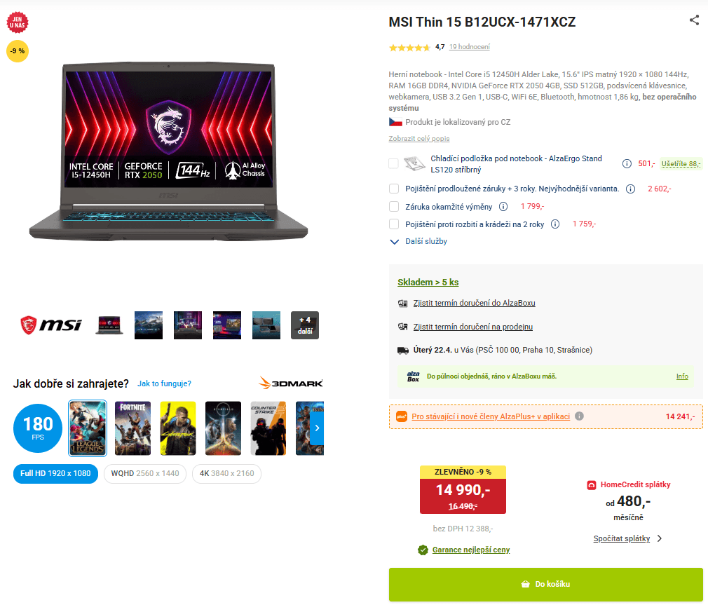 MSI i5 4,5GHz, 16GB RAM, 4GB Nvidia, 15,6"